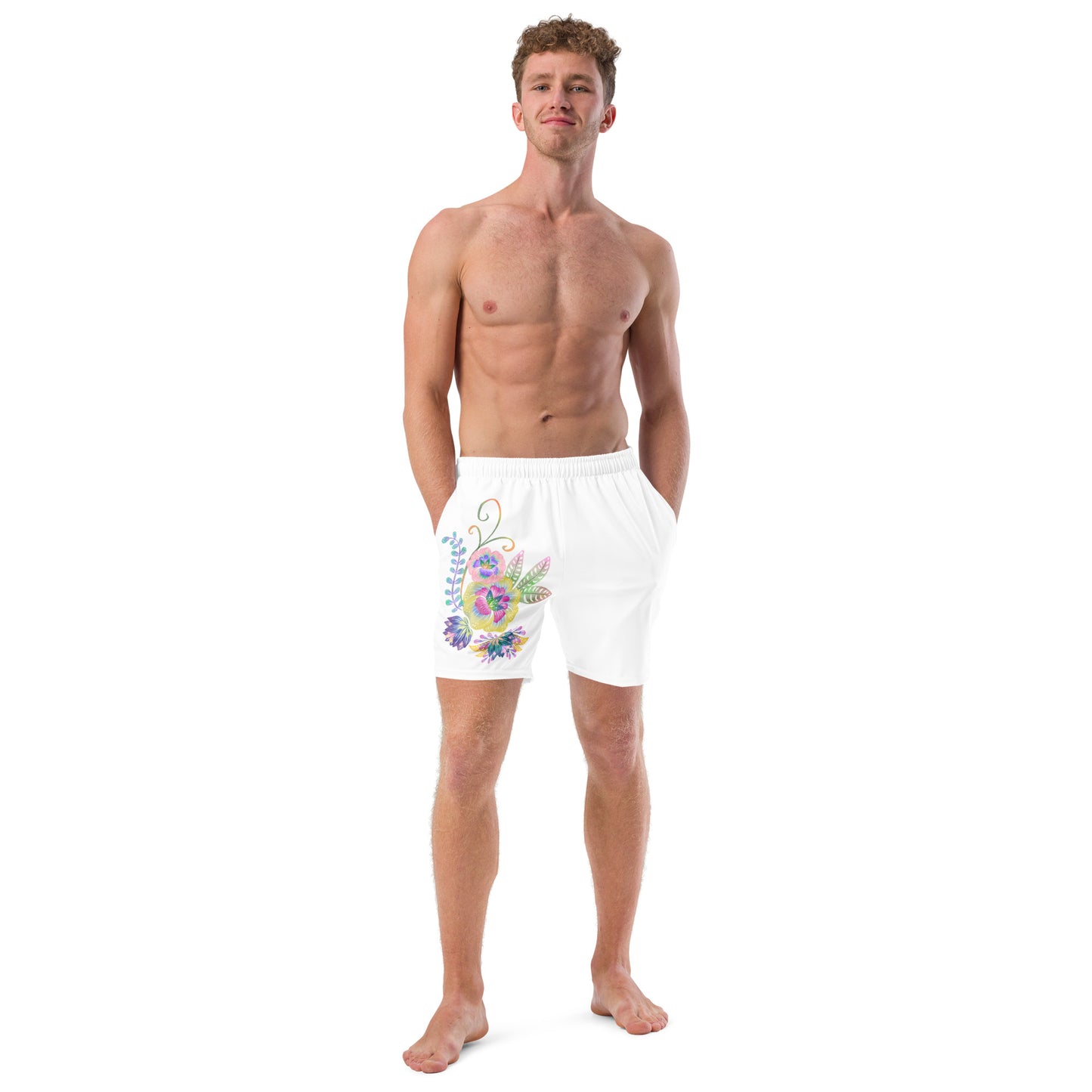 Floral White Men's Swim Trunks