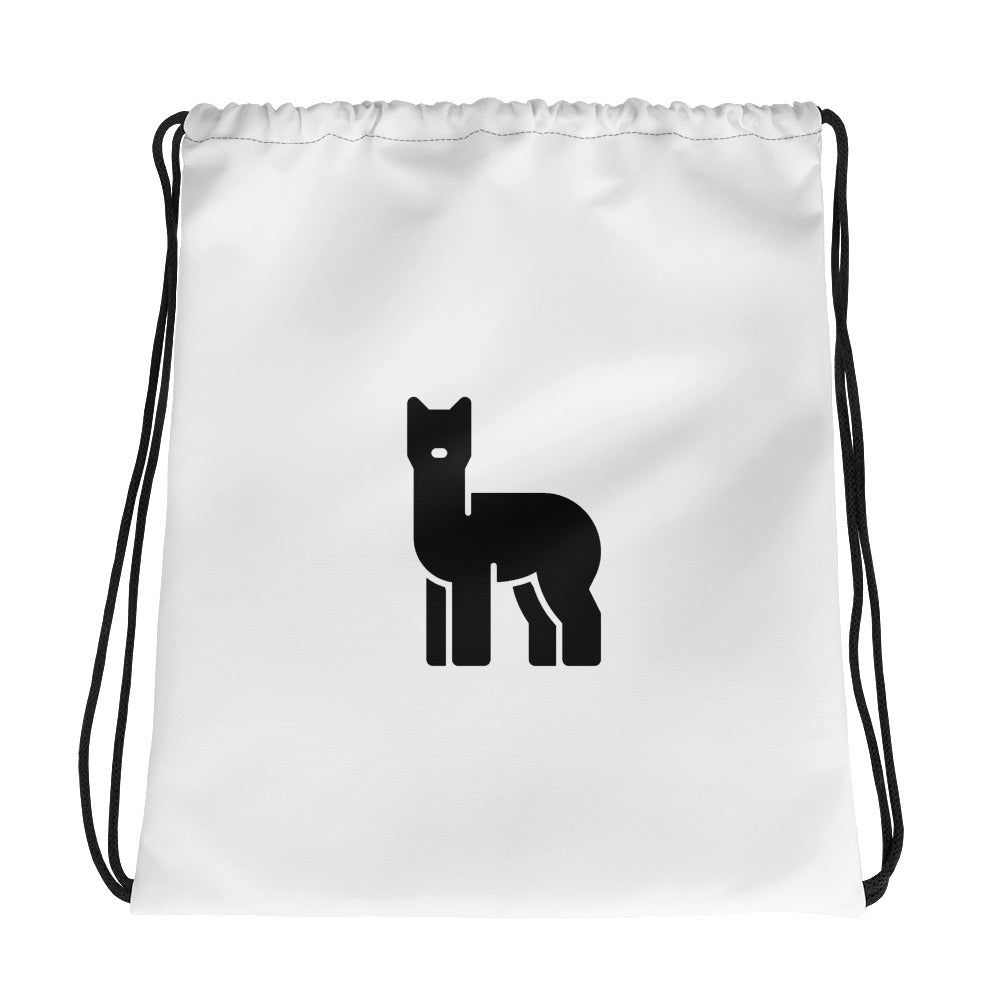 Alpaca Black and White Drawstring bag