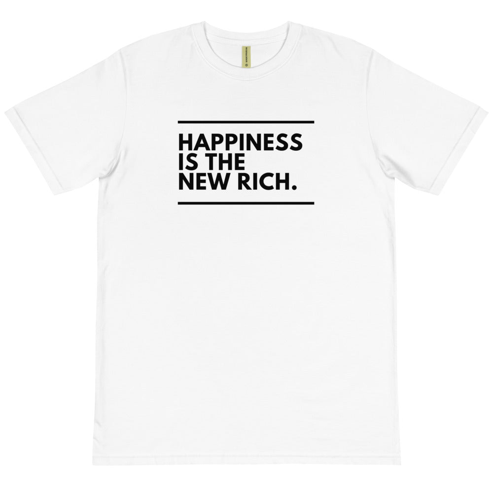 Be Happy White Organic T-Shirt | The Therapeutic Alpaca