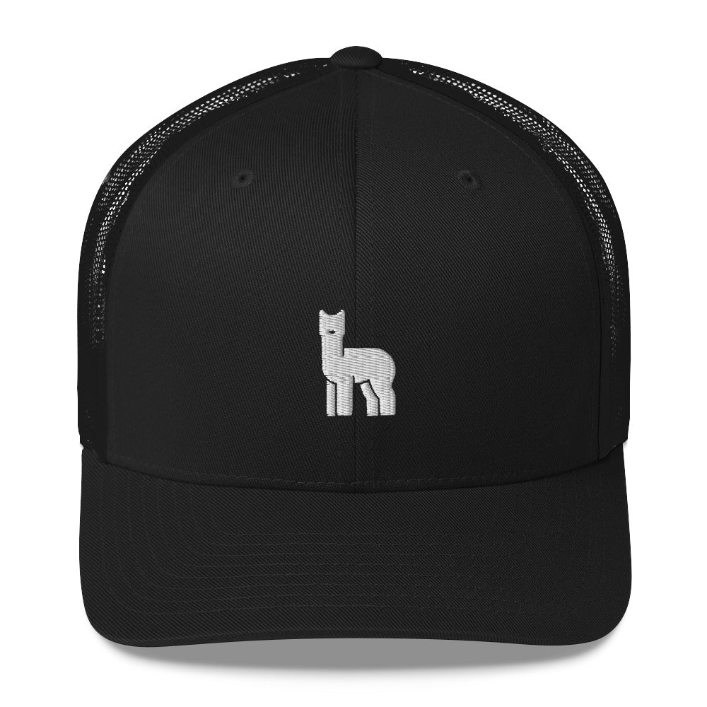 Alpaca Embroidery Black Trucker Cap | The Therapeutic Alpaca