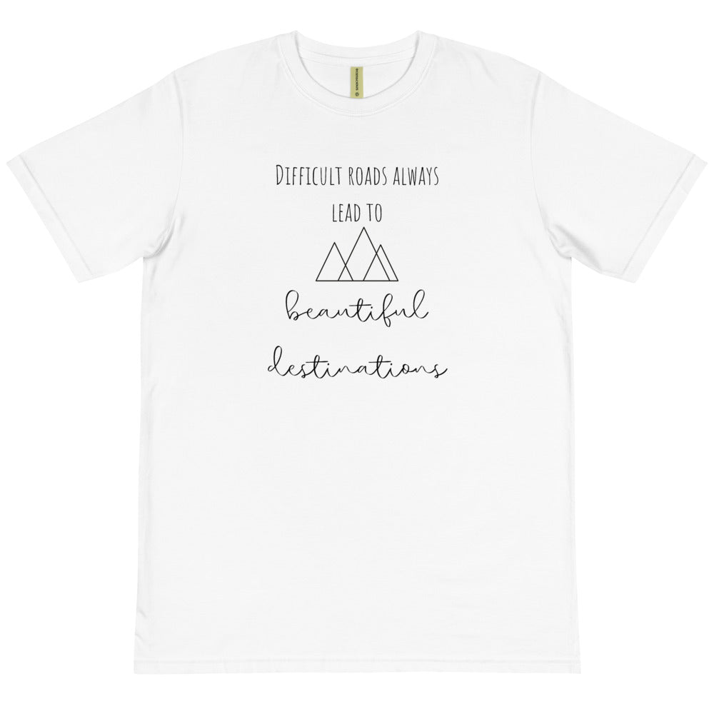 Beautiful Destination White Organic T-Shirt | The Therapeutic Alpaca