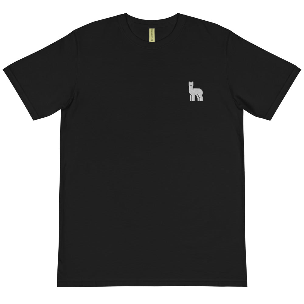 One Alpaca Embroidery Black Organic T-Shirt | The Therapeutic Alpaca
