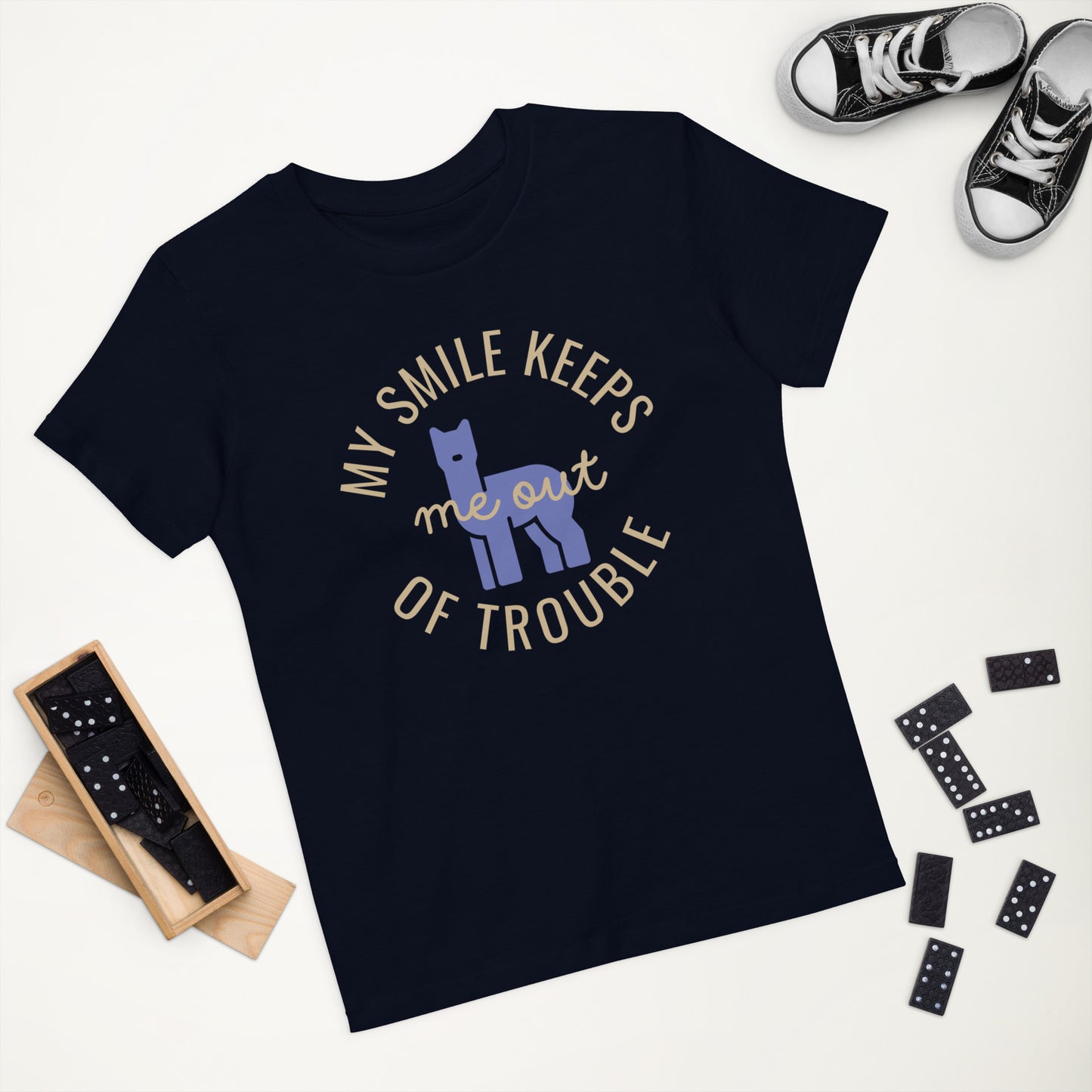 My Smile Keeps Me Out Of Trouble Organic Cotton Kids T-shirt