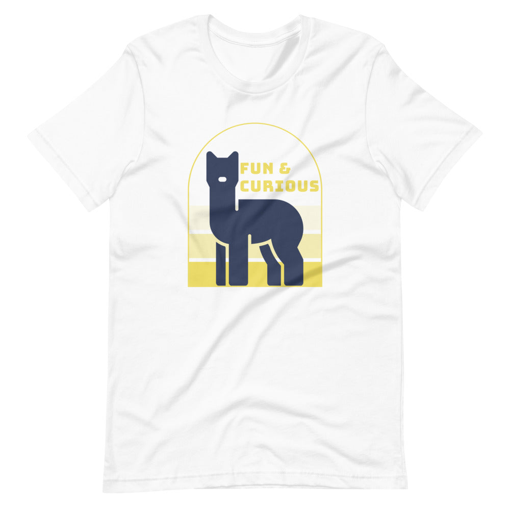Fun and Curious Alpaca Short-Sleeve Unisex White T-Shirt